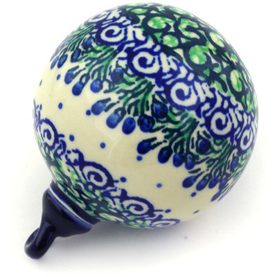 Polish Pottery Christmas Ball Ornament 4&quot; Emerald Garden UNIKAT