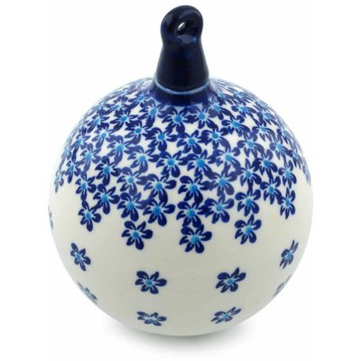 Polish Pottery Christmas Ball Ornament 4&quot; Falling Blue Bells