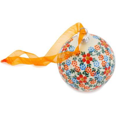 Polish Pottery Christmas Ball Ornament 4&quot; Floral Frenzy