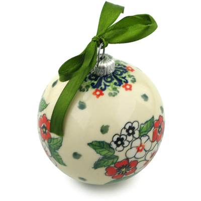 Polish Pottery Christmas Ball Ornament 4&quot; Flower Heaven UNIKAT