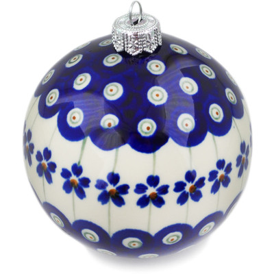 Polish Pottery Christmas Ball Ornament 4&quot; Flowering Peacock