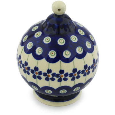 Polish Pottery Christmas Ball Ornament 4&quot; Flowering Peacock