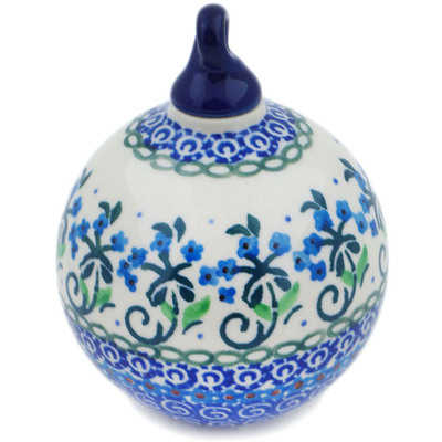 Polish Pottery Christmas Ball Ornament 4&quot; Forget Me Not Circle UNIKAT