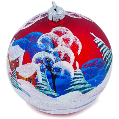 Glass Christmas Ball Ornament 4&quot; Frosty Forest Frolic