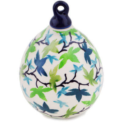 Polish Pottery Christmas Ball Ornament 4&quot; Full Forest UNIKAT