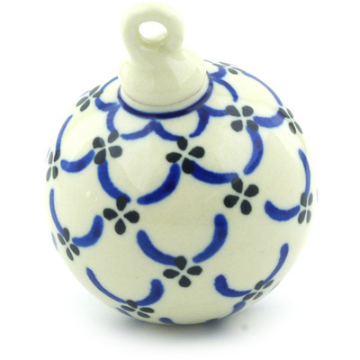 Polish Pottery Christmas Ball Ornament 4&quot; Garden Lattice