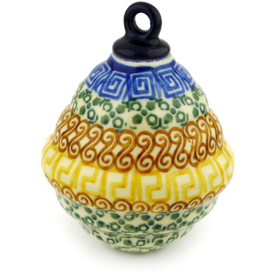 Polish Pottery Christmas Ball Ornament 4&quot; Grecian Sea