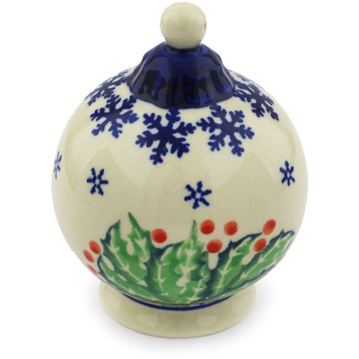 Polish Pottery Christmas Ball Ornament 4&quot; Holly Berries