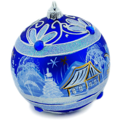 Polish Pottery Christmas Ball Ornament 4&quot; Home In Winter
