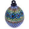 Polish Pottery Christmas Ball Ornament 4&quot; Mardi Gras UNIKAT