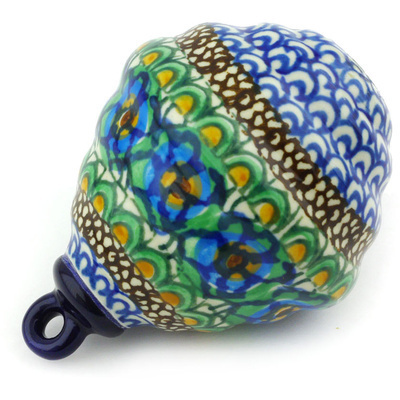 Polish Pottery Christmas Ball Ornament 4&quot; Mardi Gras UNIKAT