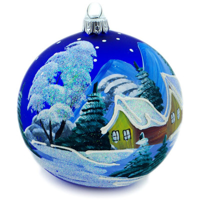 Polish Pottery Christmas Ball Ornament 4&quot; Midnight Snowfall