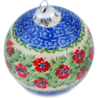 Polish Pottery Christmas Ball Ornament 4&quot; Midsummer Bloom