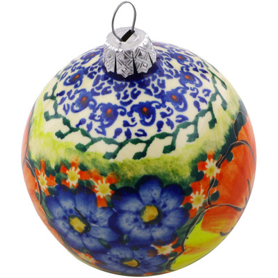Polish Pottery Christmas Ball Ornament 4&quot; Mystical Garden UNIKAT