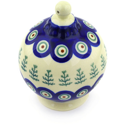 Polish Pottery Christmas Ball Ornament 4&quot; Peacock Christmas