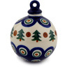 Polish Pottery Christmas Ball Ornament 4&quot; Peacock Evergreen