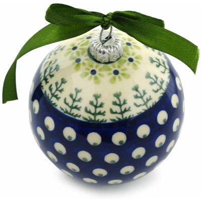 Polish Pottery Christmas Ball Ornament 4&quot; Peacock In The Pines