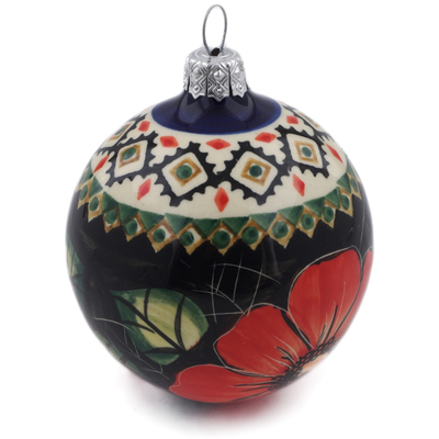 Polish Pottery Christmas Ball Ornament 4&quot; Poppy Passion UNIKAT