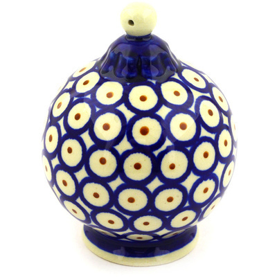 Polish Pottery Christmas Ball Ornament 4&quot; Red Eyed Peacock