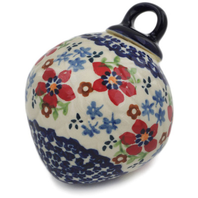 Polish Pottery Christmas Ball Ornament 4&quot; Red Flower Meadow