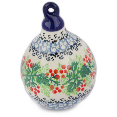 Polish Pottery Christmas Ball Ornament 4&quot; Red Rowan