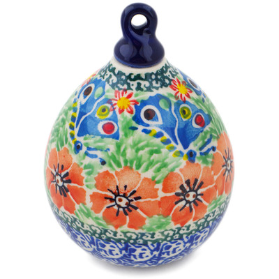 Polish Pottery Christmas Ball Ornament 4&quot; Ring Of Flowers UNIKAT
