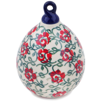 Polish Pottery Christmas Ball Ornament 4&quot; Rose Vines UNIKAT