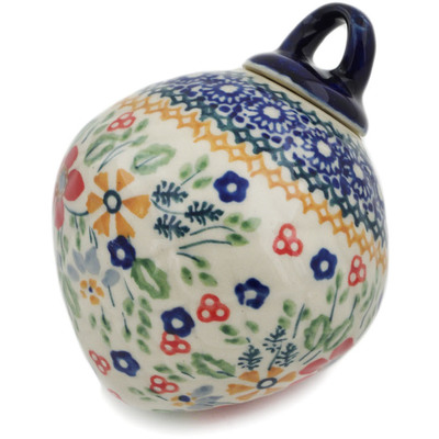 Polish Pottery Christmas Ball Ornament 4&quot; Ruby Bouquet UNIKAT