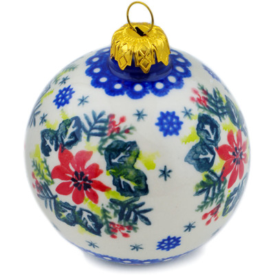Polish Pottery Christmas Ball Ornament 4&quot; Snowflake Glory