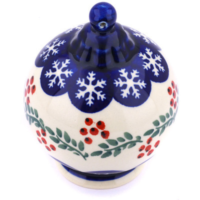Polish Pottery Christmas Ball Ornament 4&quot; Snowflakes Tree