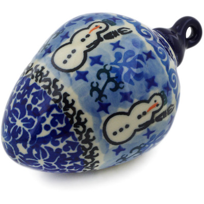 Polish Pottery Christmas Ball Ornament 4&quot; Snowmen Circle UNIKAT