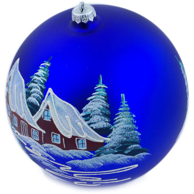 Glass Christmas Ball Ornament 4&quot; Snowy Night