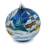 Polish Pottery Christmas Ball Ornament 4&quot; Snowy Village