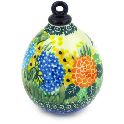 Polish Pottery Christmas Ball Ornament 4&quot; Spring Garden UNIKAT