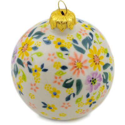 Polish Pottery Christmas Ball Ornament 4&quot; Springtime Serenade