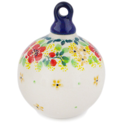 Polish Pottery Christmas Ball Ornament 4&quot; Springtime Wreath
