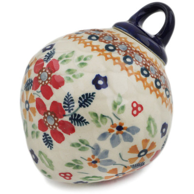 Polish Pottery Christmas Ball Ornament 4&quot; Summer Bouquet UNIKAT