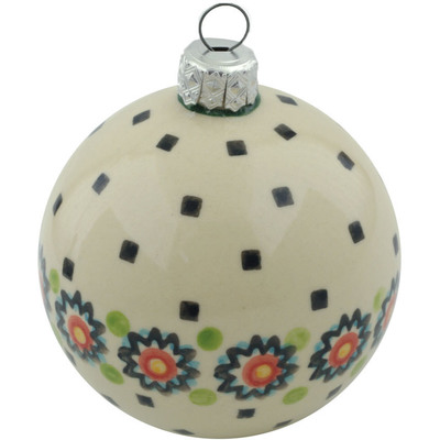 Polish Pottery Christmas Ball Ornament 4&quot; Sunburt Circle