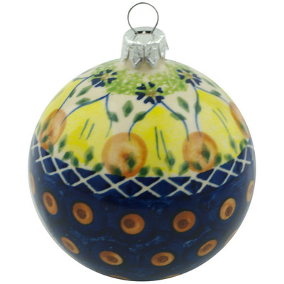 Polish Pottery Christmas Ball Ornament 4&quot; Sunflower Power UNIKAT