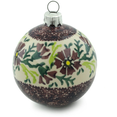 Polish Pottery Christmas Ball Ornament 4&quot; Sweet Purple Floral