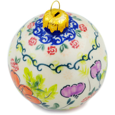 Polish Pottery Christmas Ball Ornament 4&quot; Vivid Sights UNIKAT