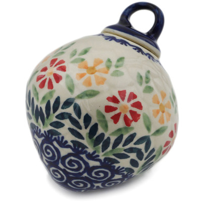 Polish Pottery Christmas Ball Ornament 4&quot; Wave Of Flowers