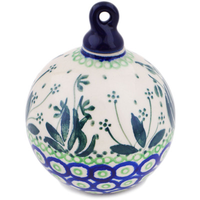 Polish Pottery Christmas Ball Ornament 4&quot; Weeping Tulips UNIKAT