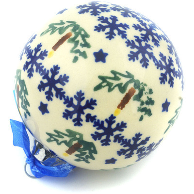 Polish Pottery Christmas Ball Ornament 4&quot; Winter Candles