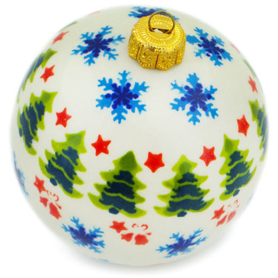 Polish Pottery Christmas Ball Ornament 4&quot; Winter Land