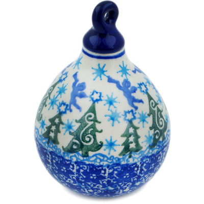 Polish Pottery Christmas Ball Ornament 4&quot; Winter Story