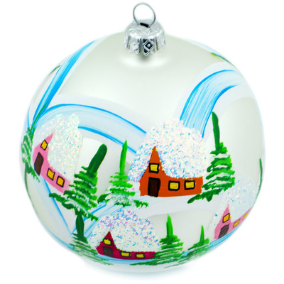 Glass Christmas Ball Ornament 4&quot; Winter Village