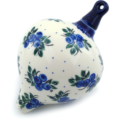 Polish Pottery Christmas Ball Ornament 5&quot; Blue Berry Special UNIKAT