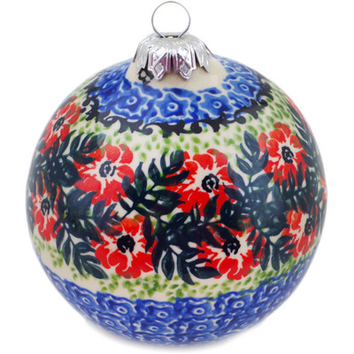 Polish Pottery Christmas Ball Ornament 5&quot; Front Porch Blooms