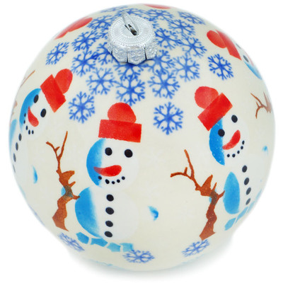 Polish Pottery Christmas Ball Ornament 5&quot; Frosty Snowman